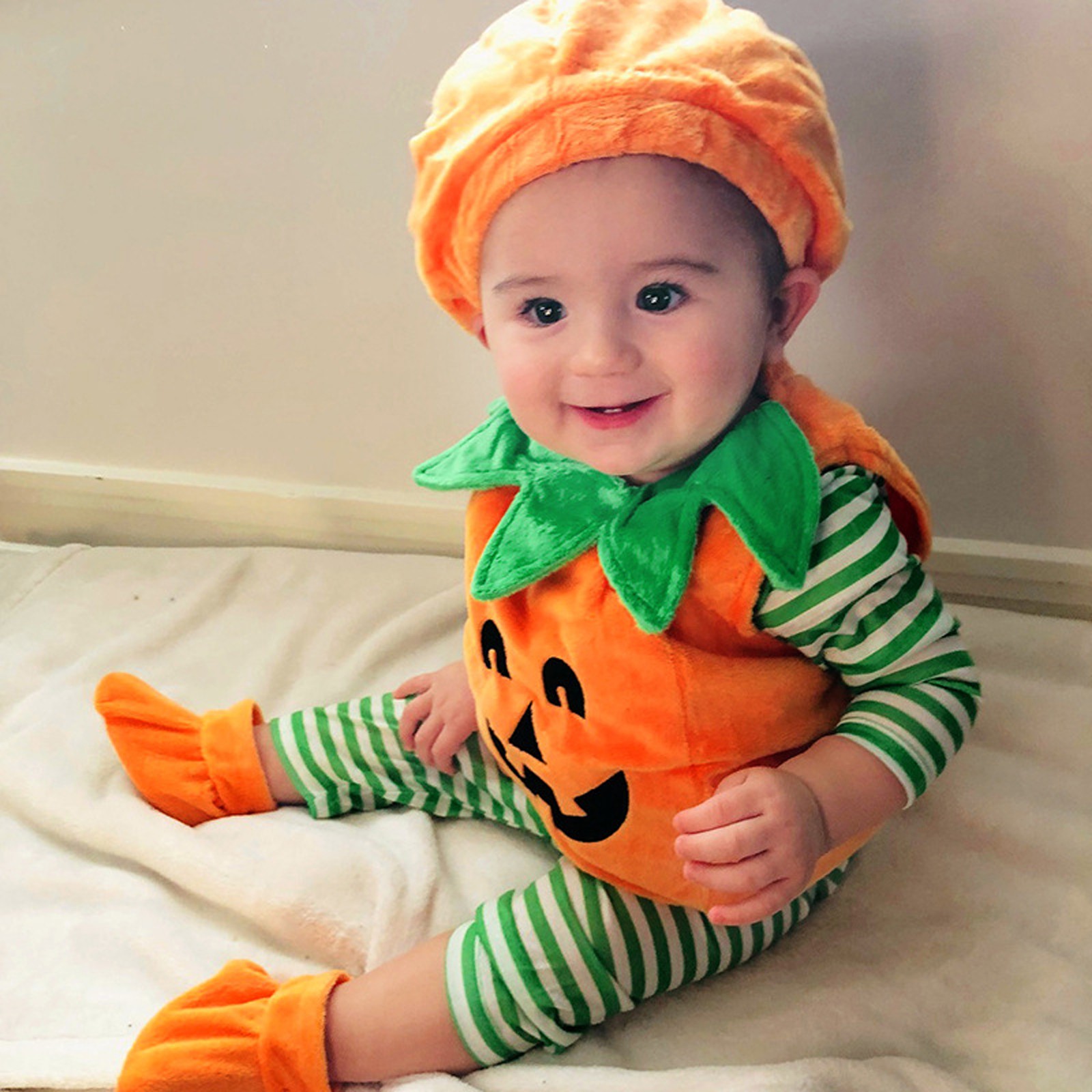 Baby Clothing Gift Set - ชุดฟักทองฮาโลวีนสำหรับเด็กหมวกคอสเพลย์สำหรับเด็กทารกเด็กผู้หญิงเด็กผู้ชายชุดการแสดงบนเวทีปาร์ตี้วันหยุดของขวัญเสื้อแขนยาว
