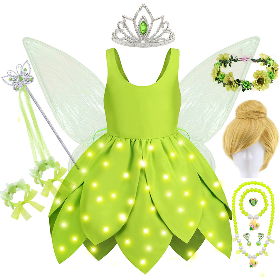 Baby Clothing Dresser - เด็กสาวทิงเกอร์เบลล์นางฟ้าชุดเด็กสีเขียวใบการสร้างแบบจําลองป่าเอลฟ์เครื่องแต่งกายคอสเพลย์เด็กวัยหัดเดินคอสเพลย์ฮาโลวีนเทศกาลเครื่องแต่งกาย