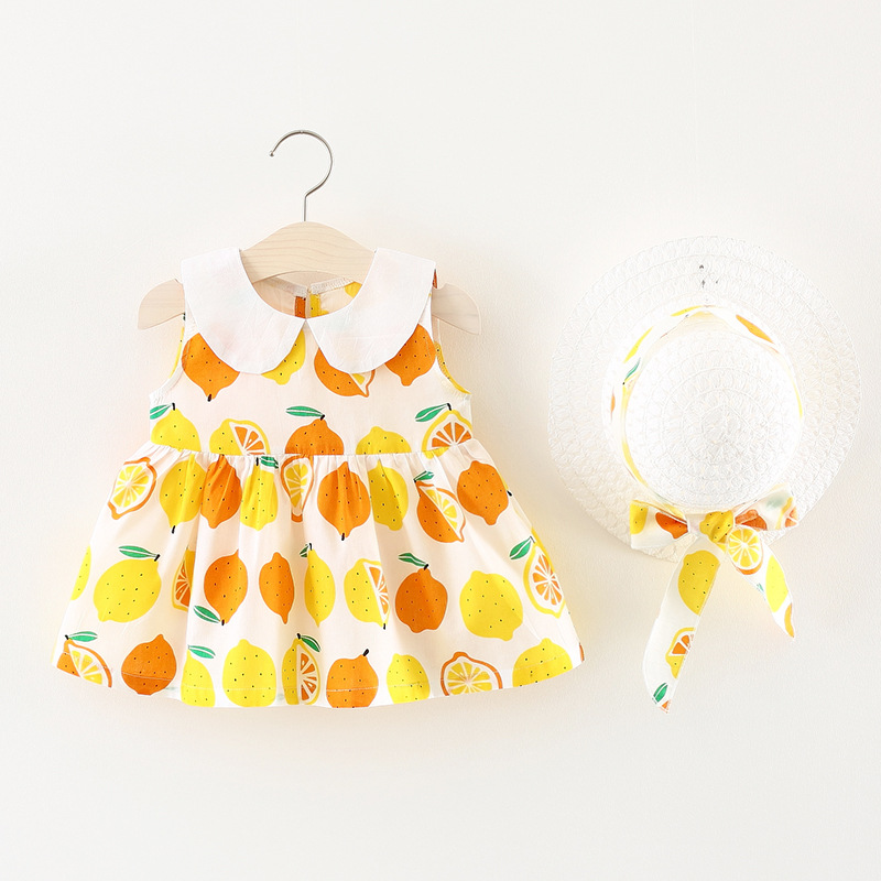 Baby Clothing Patterns Free - ฤดูร้อนเด็กทารกชุดเด็กเสื้อผ้าแขนกุดเลมอนชุดเจ้าหญิงพร้อมหมวกวันเกิดปีแรกสาวปาร์ตี้เสื้อผ้า A284