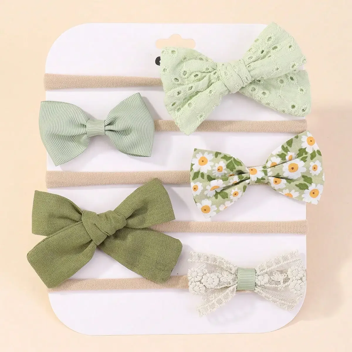 Baby Clothing Gift Set - 5 ชิ้น/เซ็ตเด็กแถบคาดศีรษะยืดหยุ่นทารกแรกเกิดดอกไม้ลูกไม้ Bowknot ไนลอนสําหรับสาวทารกเด็กวัยหัดเดินผมนุ่มอุปกรณ์เสริมของขวัญ