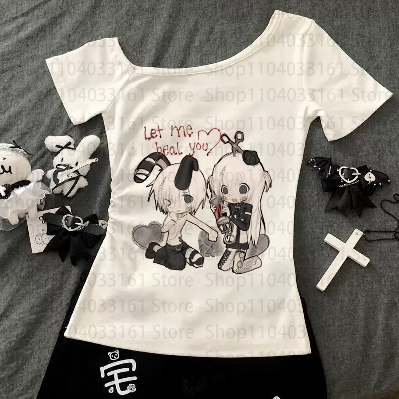 เสื้อยืดลายการ์ตูนอนิเมะสไตล์  - Baby Y2K Clothing บทวิจารณ์และราคา